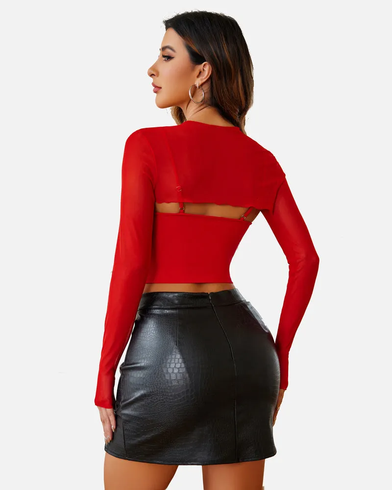 2 Pcs Sets Mesh Crop Top with Cami Top