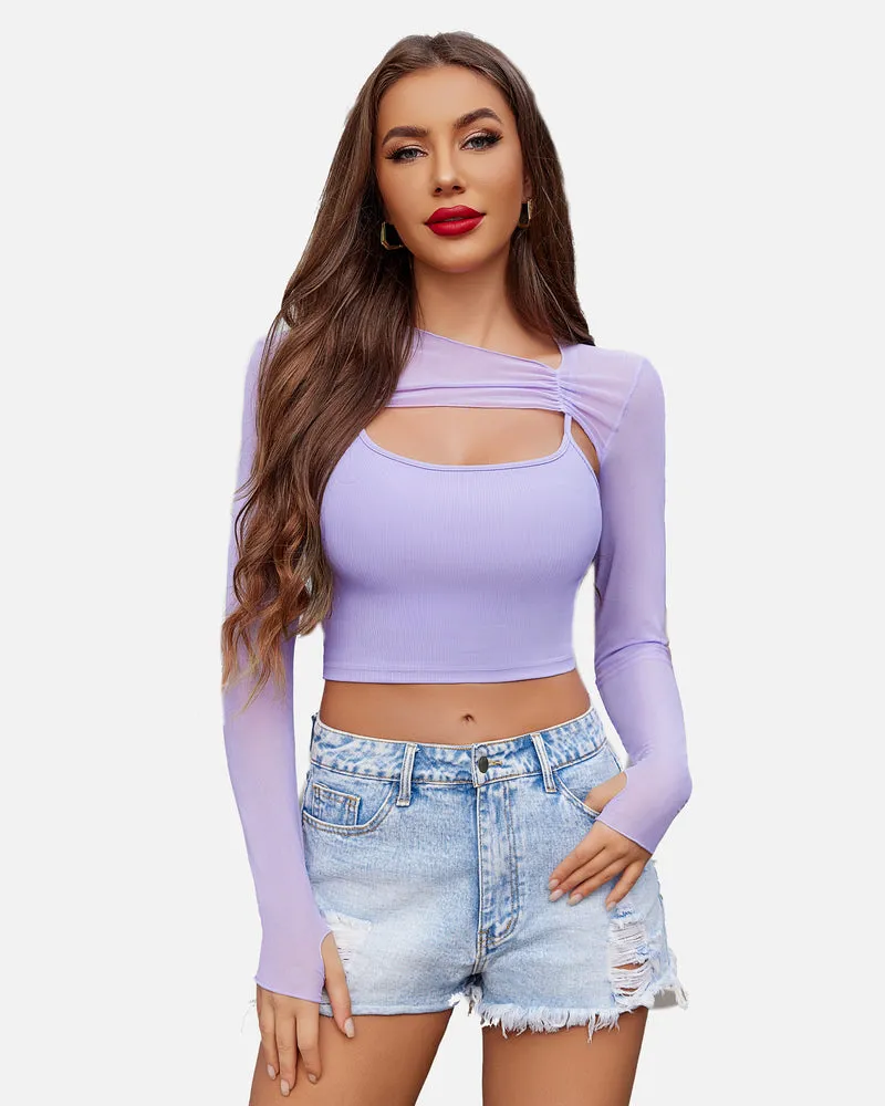 2 Pcs Sets Mesh Crop Top with Cami Top