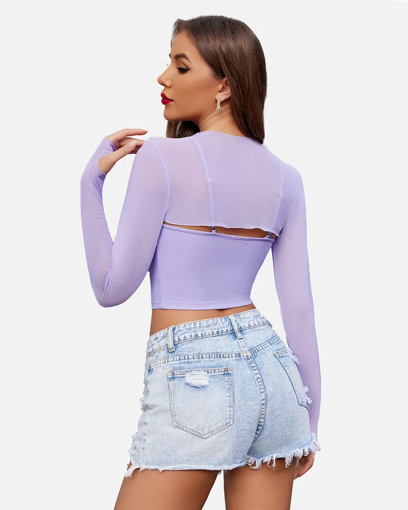 2 Pcs Sets Mesh Crop Top with Cami Top