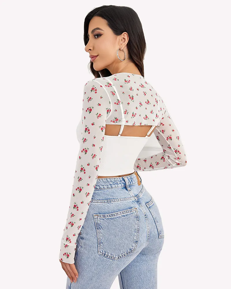 2 Pcs Sets Mesh Crop Top with Cami Top