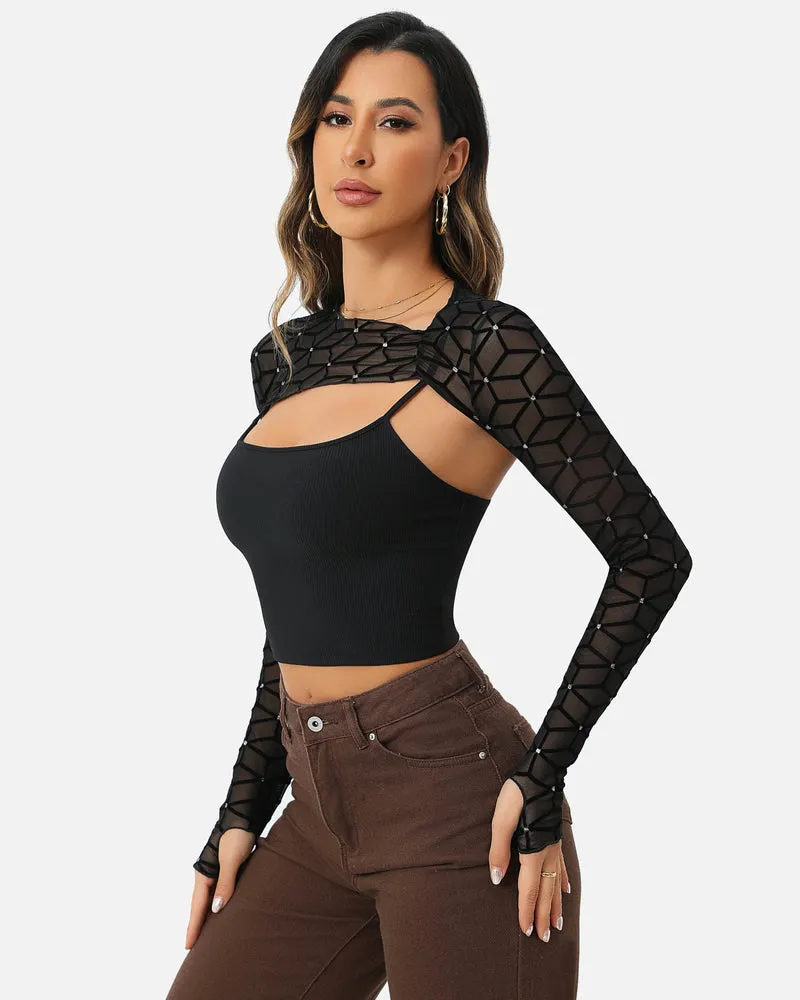 2 Pcs Sets Mesh Crop Top with Cami Top
