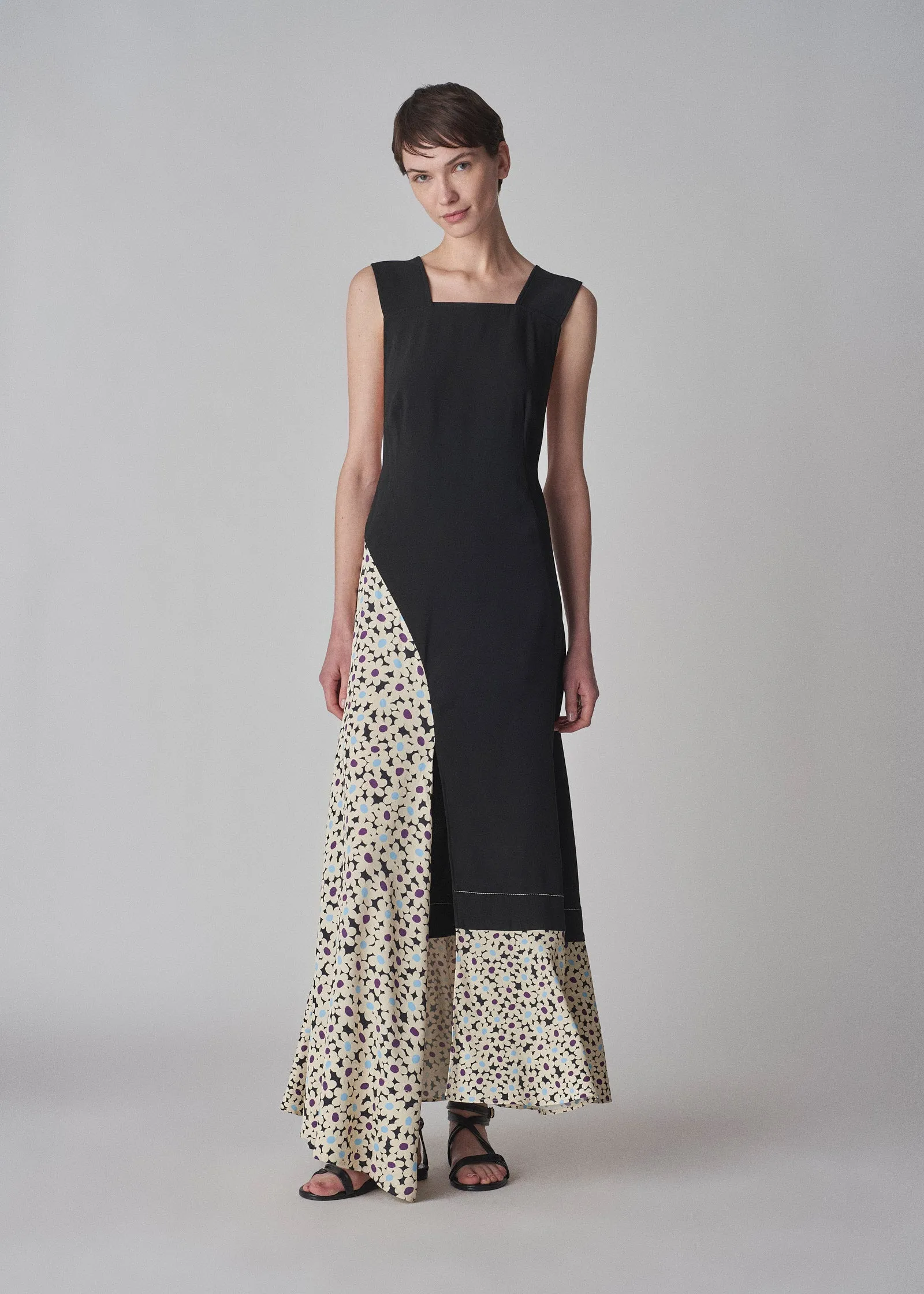 Apron Dress in Satin Viscose - Black Multi