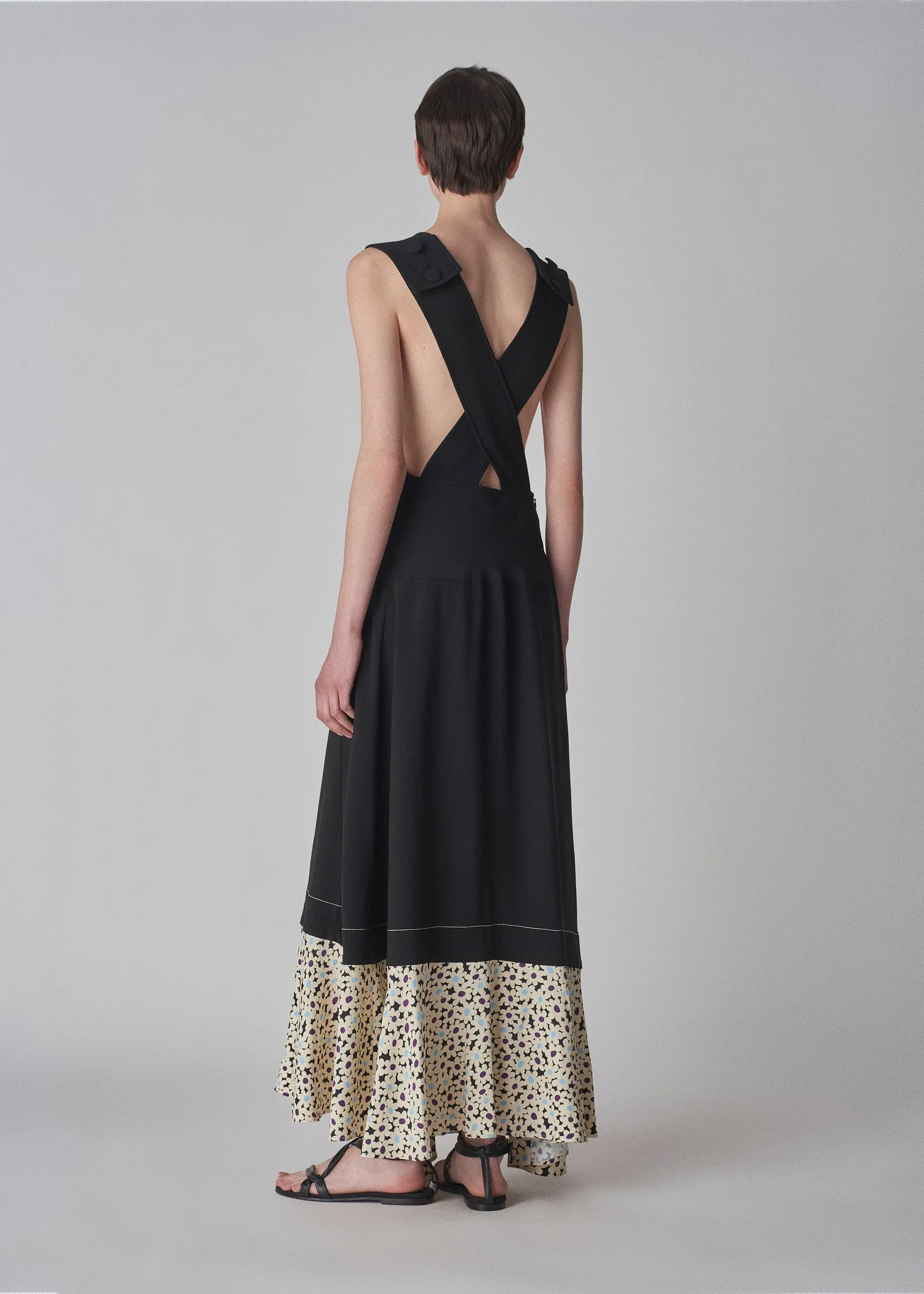 Apron Dress in Satin Viscose - Black Multi