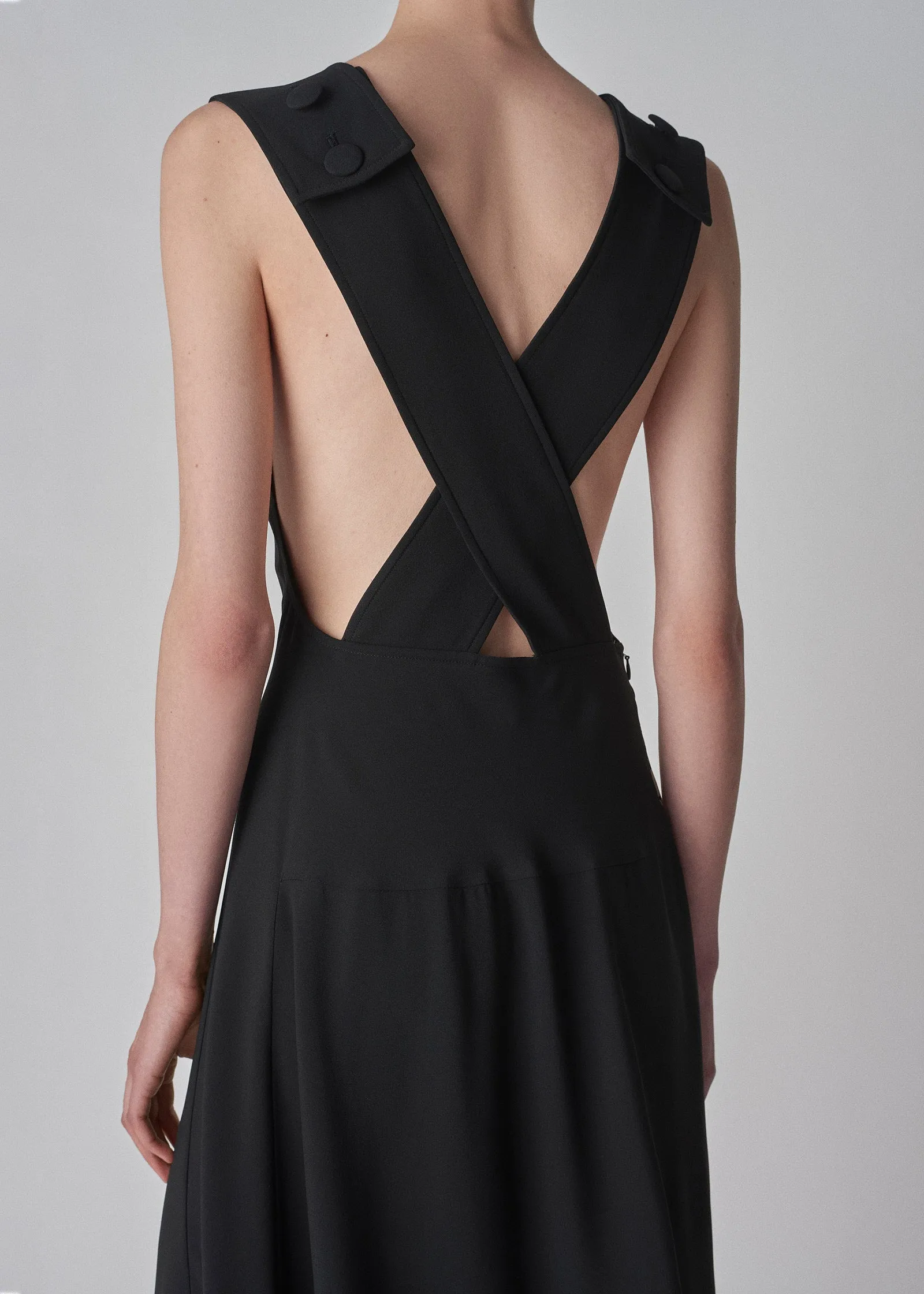 Apron Dress in Satin Viscose - Black Multi