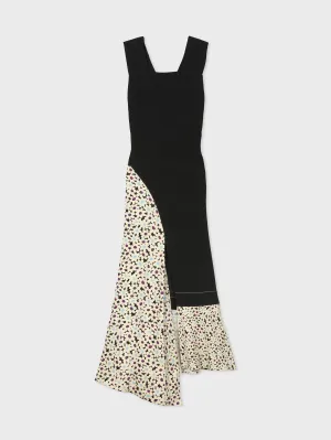 Apron Dress in Satin Viscose - Black Multi