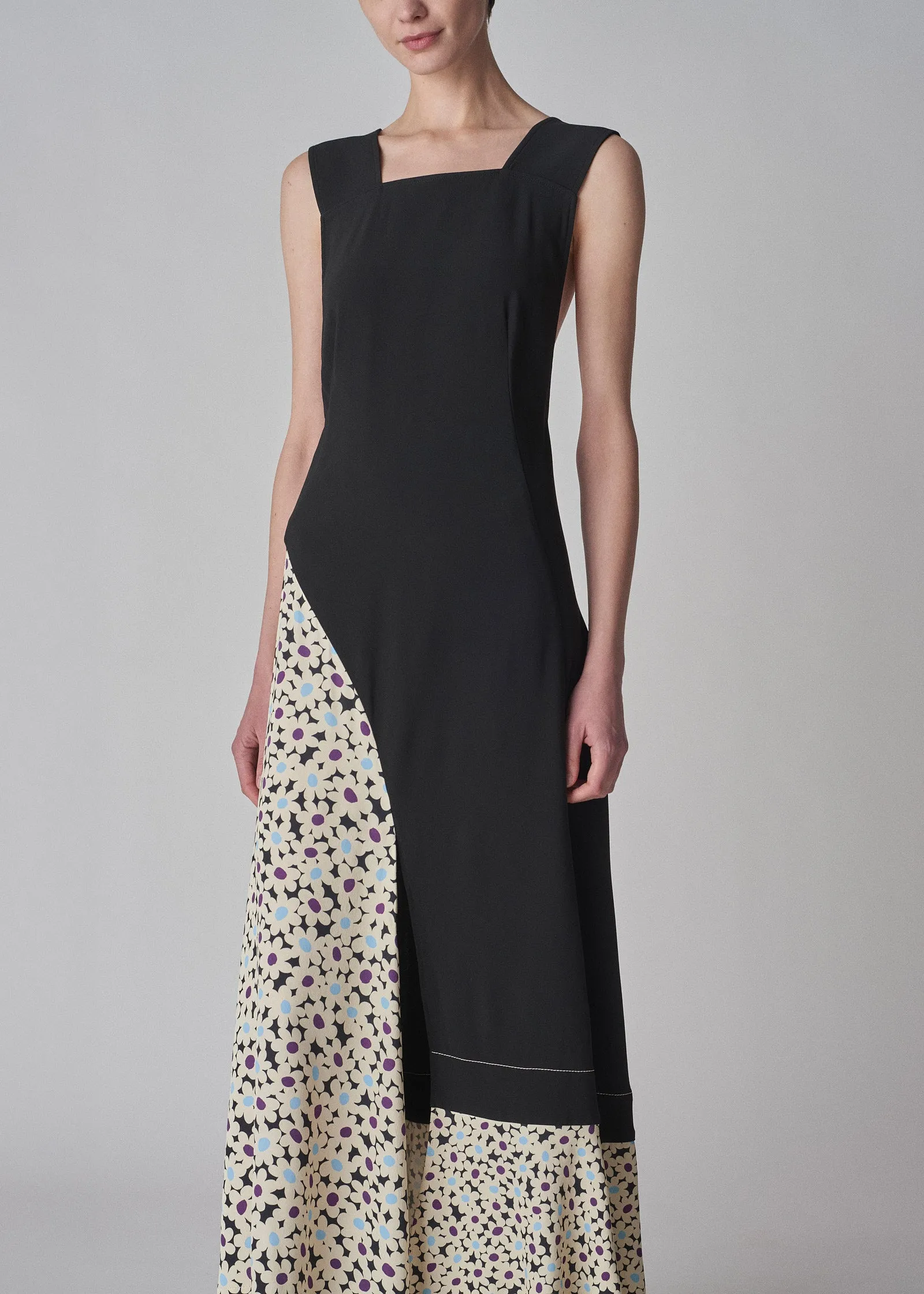 Apron Dress in Satin Viscose - Black Multi