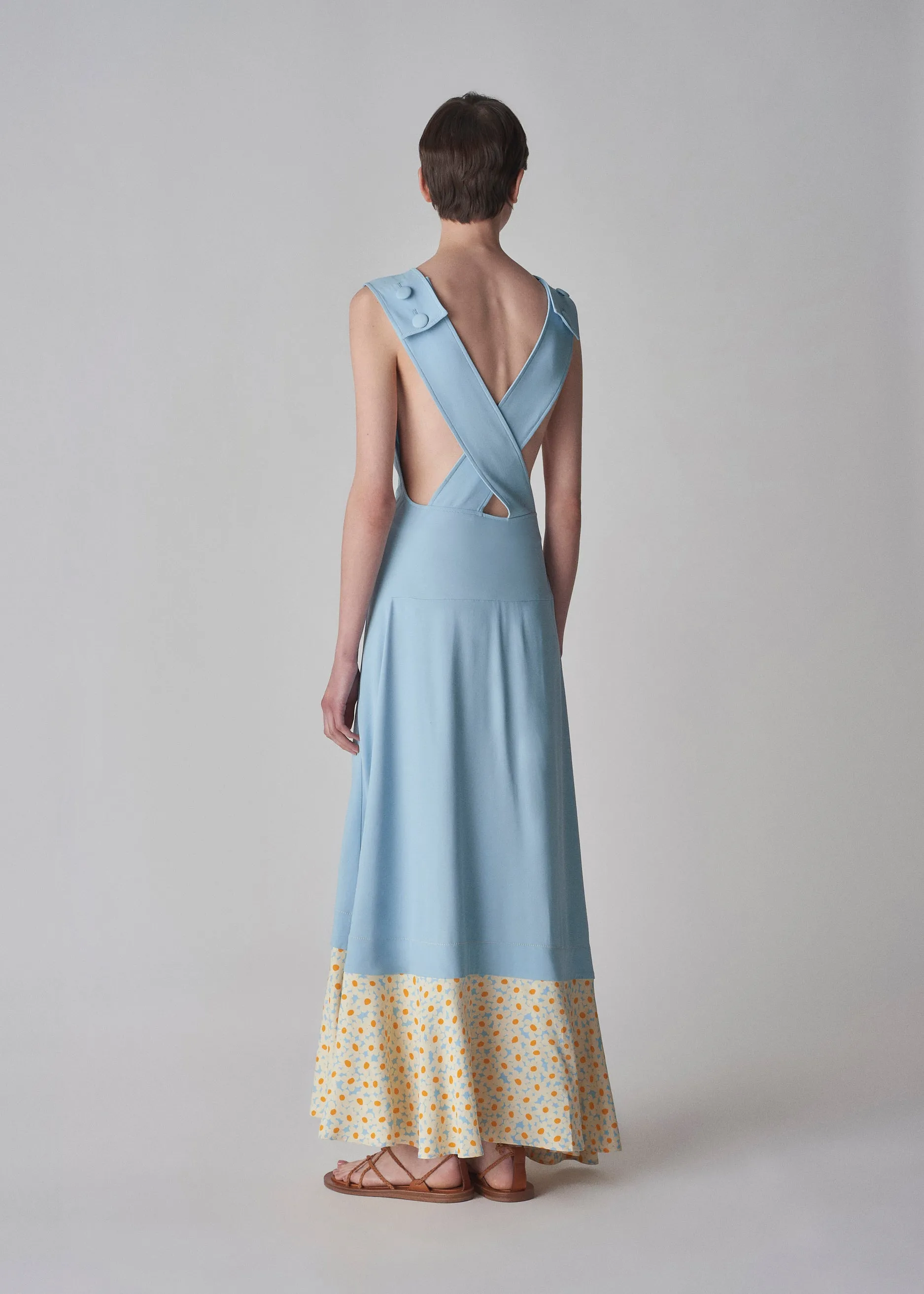Apron Dress in Satin Viscose - Blue Multi