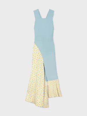 Apron Dress in Satin Viscose - Blue Multi