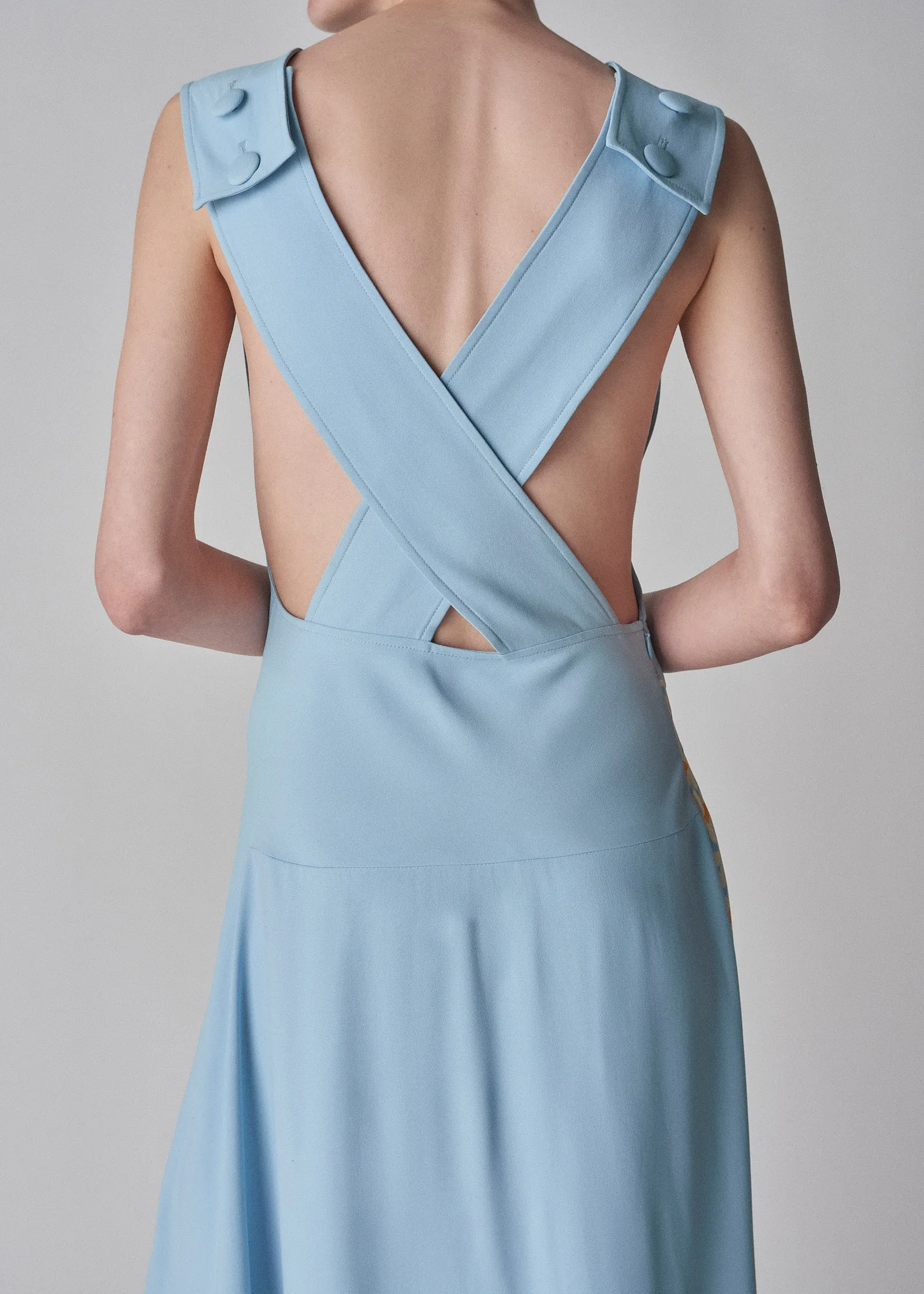 Apron Dress in Satin Viscose - Blue Multi
