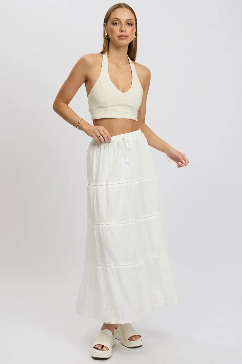 Beige Halter Crop Top Sleeveless Linen Blend