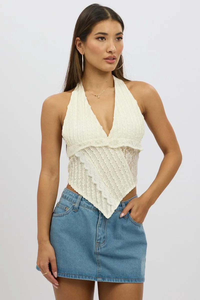Beige Halter Neck Top Lace