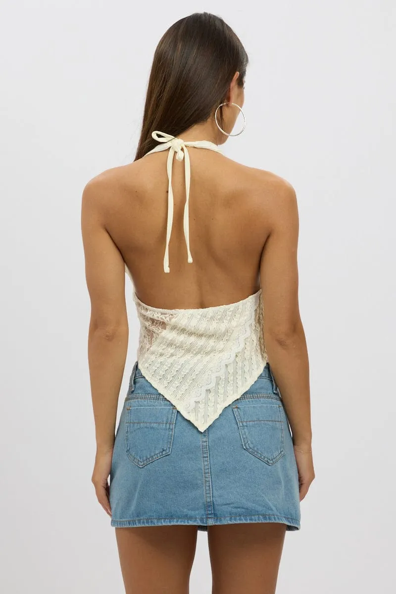 Beige Halter Neck Top Lace