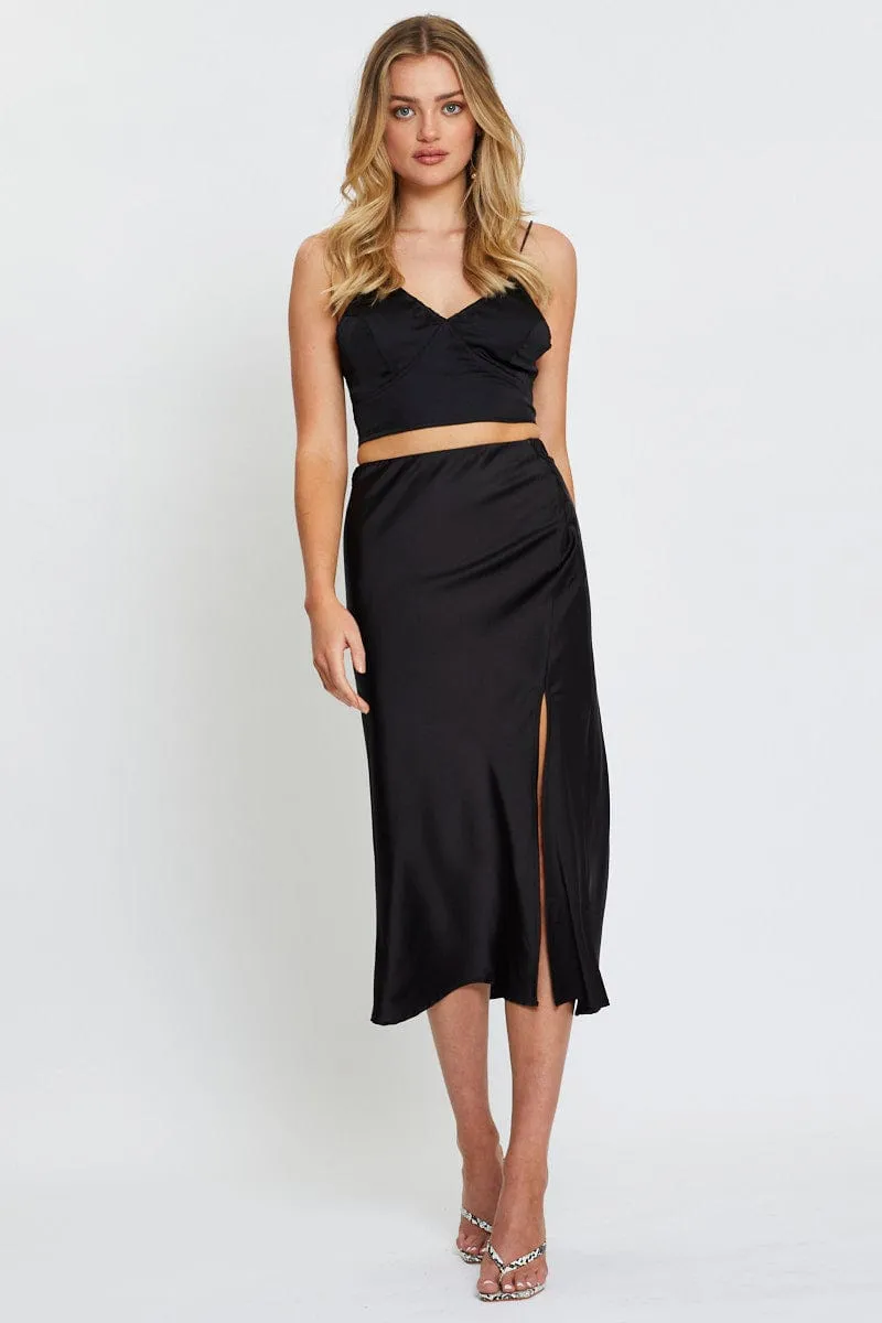 Black Cami Top Halter Satin