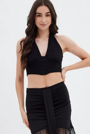 Black Halter Top Back Zip