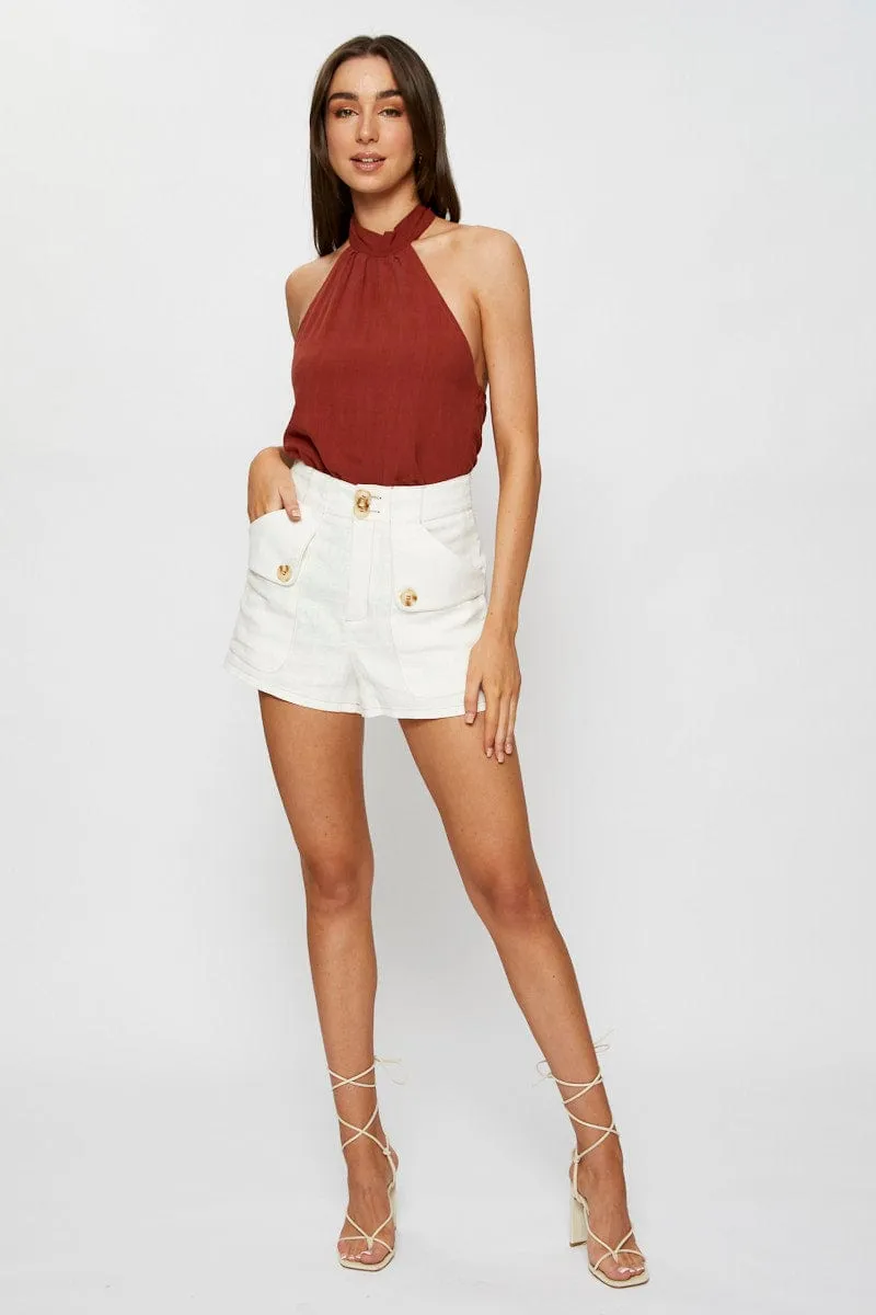Brown Halter Top Sleeveless Tie Up