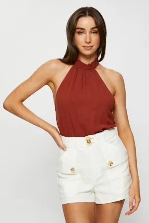 Brown Halter Top Sleeveless Tie Up