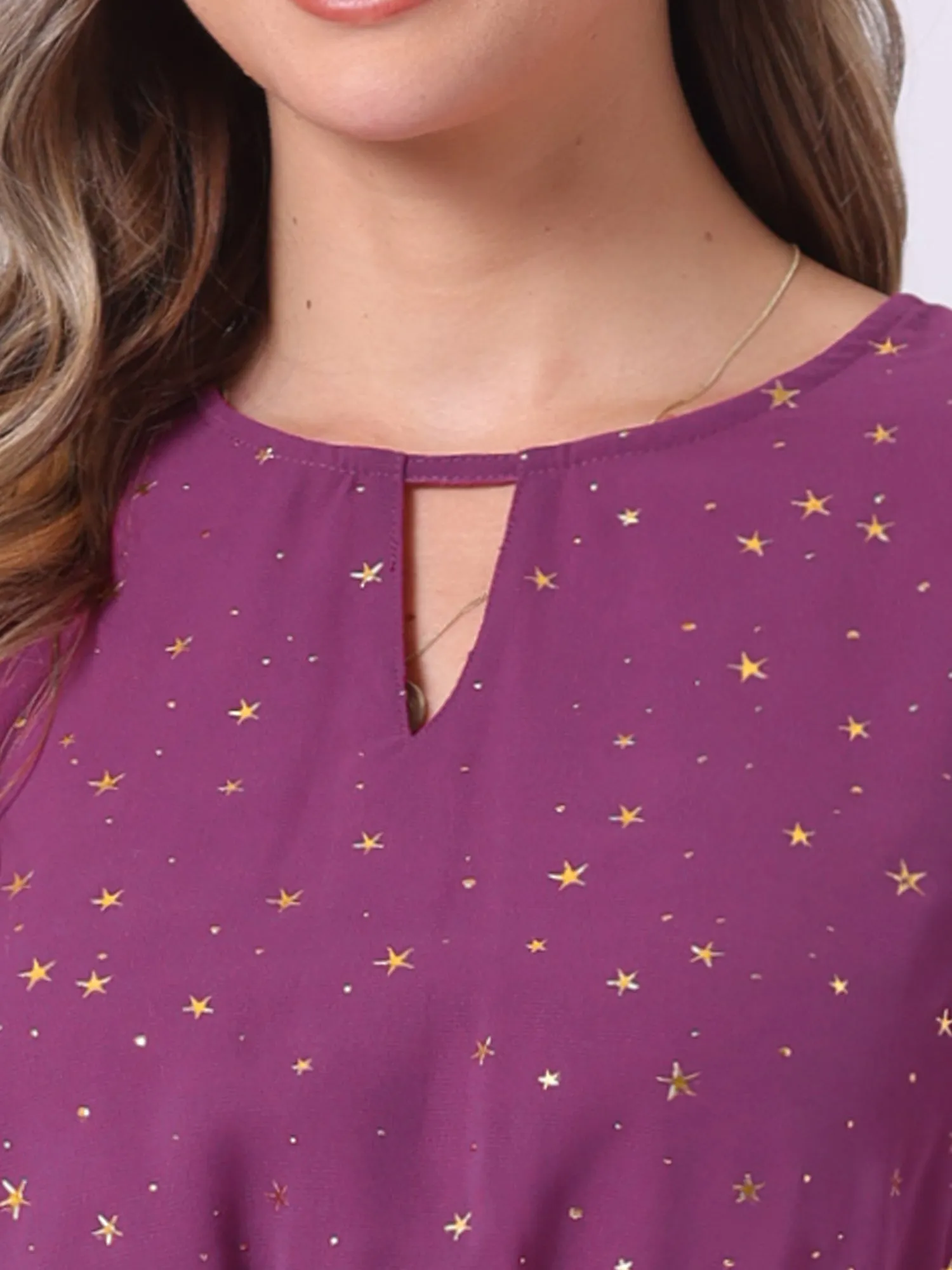 Choker V Neck Flared Gilding Metallic Shiny Star A-Line Dress