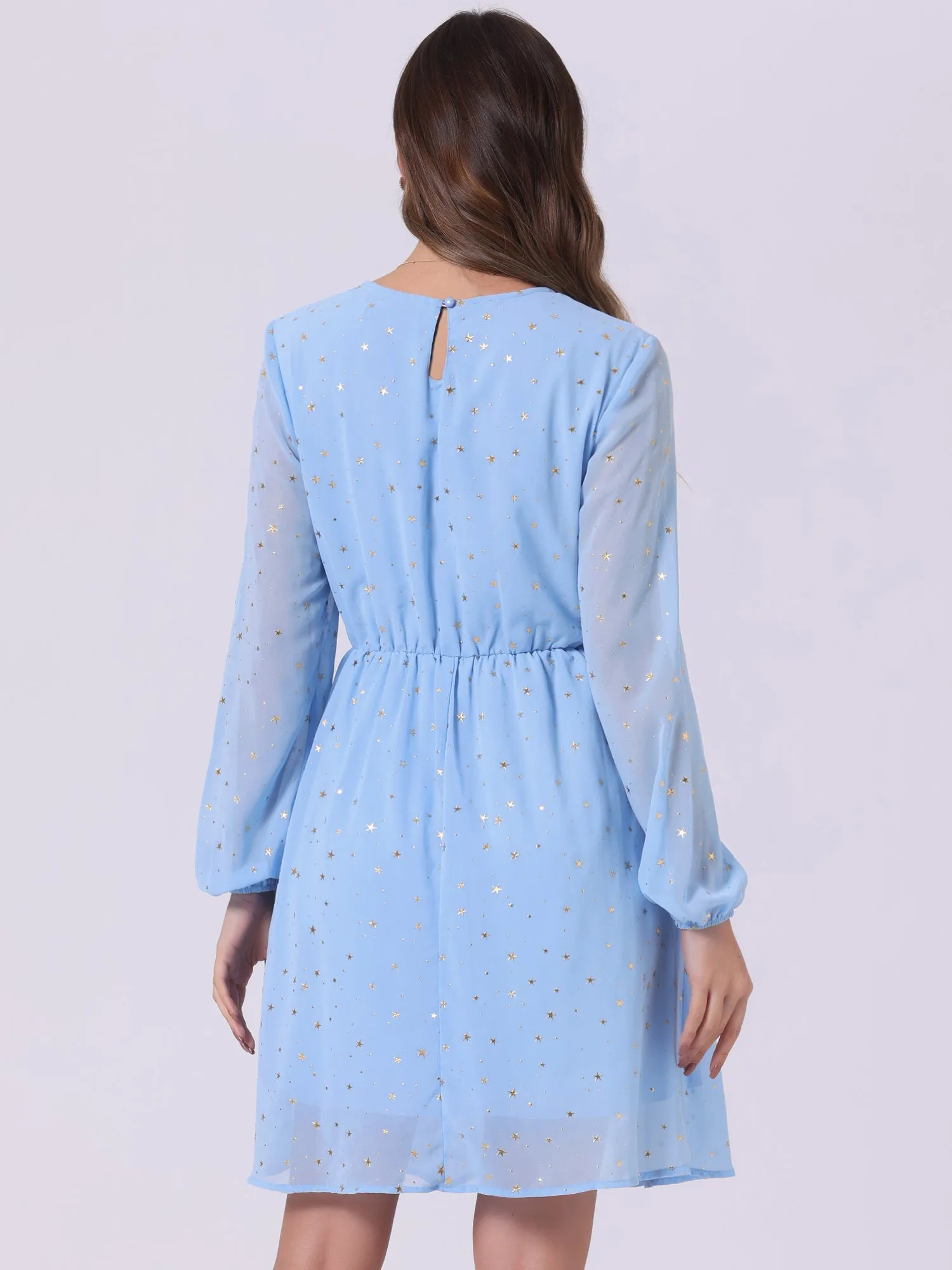 Choker V Neck Flared Gilding Metallic Shiny Star A-Line Dress