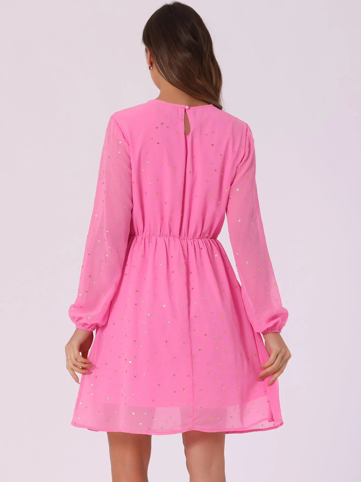 Choker V Neck Flared Gilding Metallic Shiny Star A-Line Dress