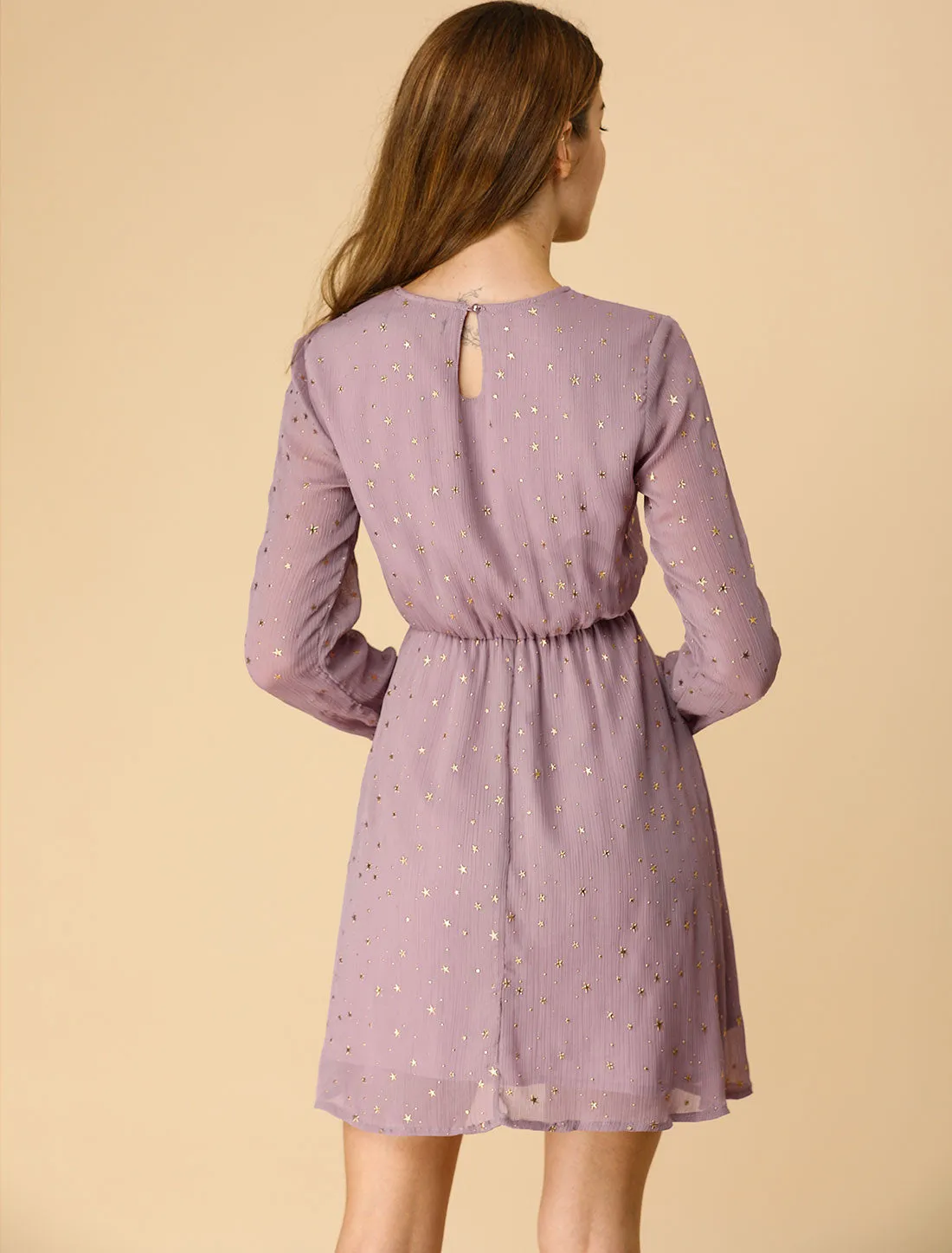 Choker V Neck Flared Gilding Metallic Shiny Star A-Line Dress