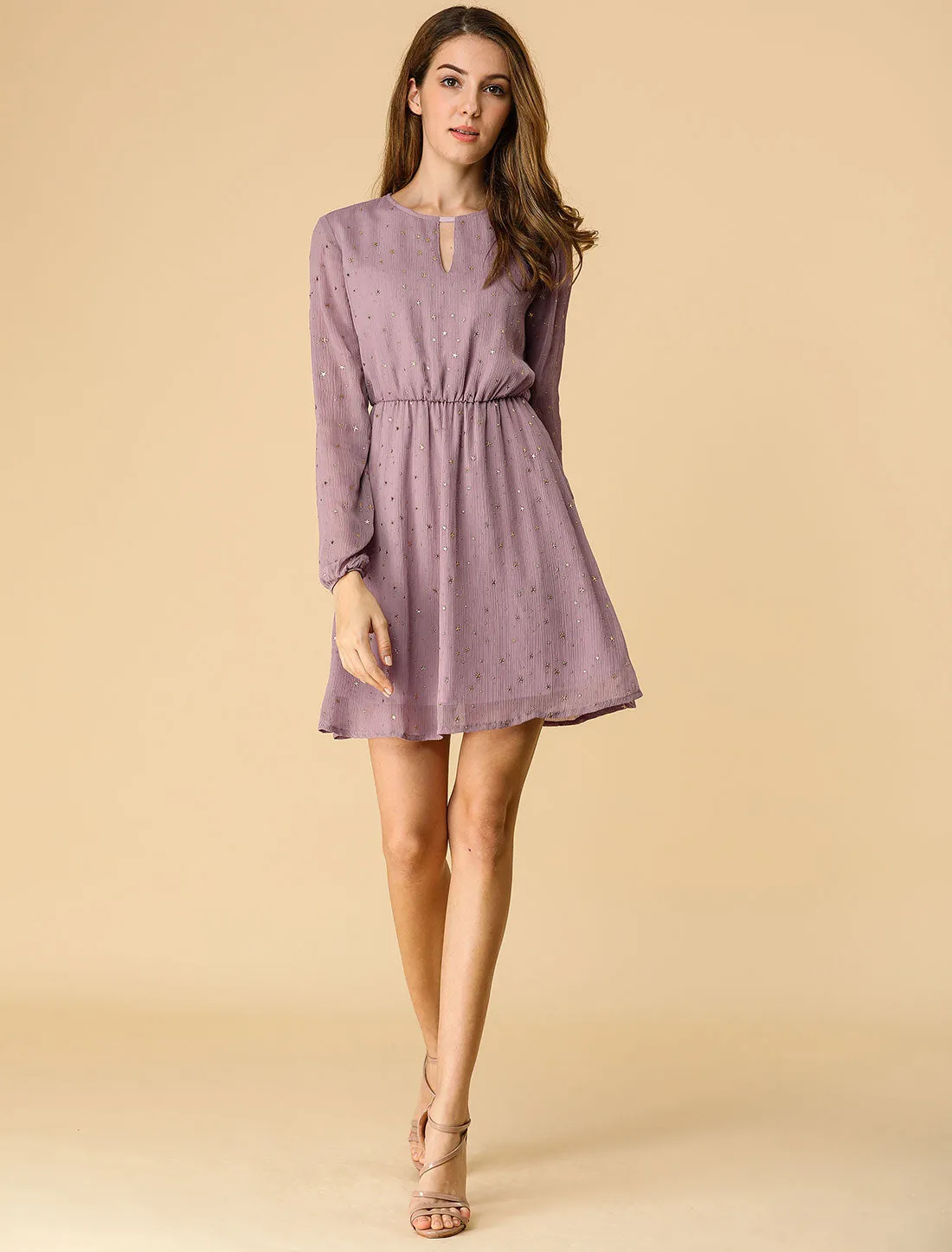 Choker V Neck Flared Gilding Metallic Shiny Star A-Line Dress