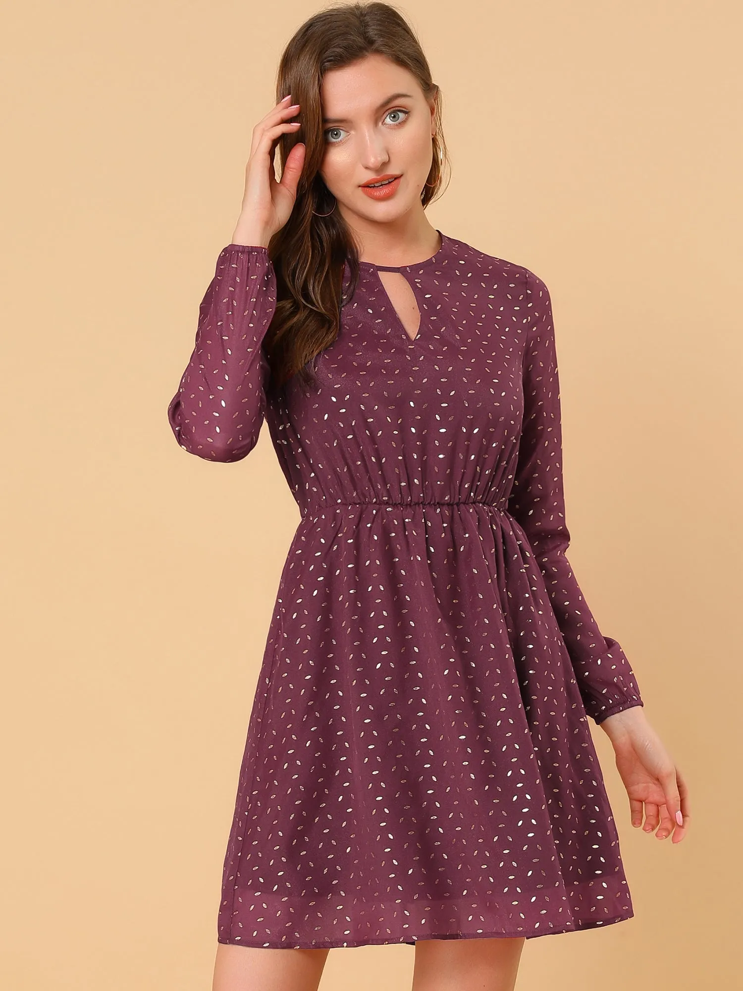 Choker V Neck Flared Gilding Metallic Shiny Star A-Line Dress