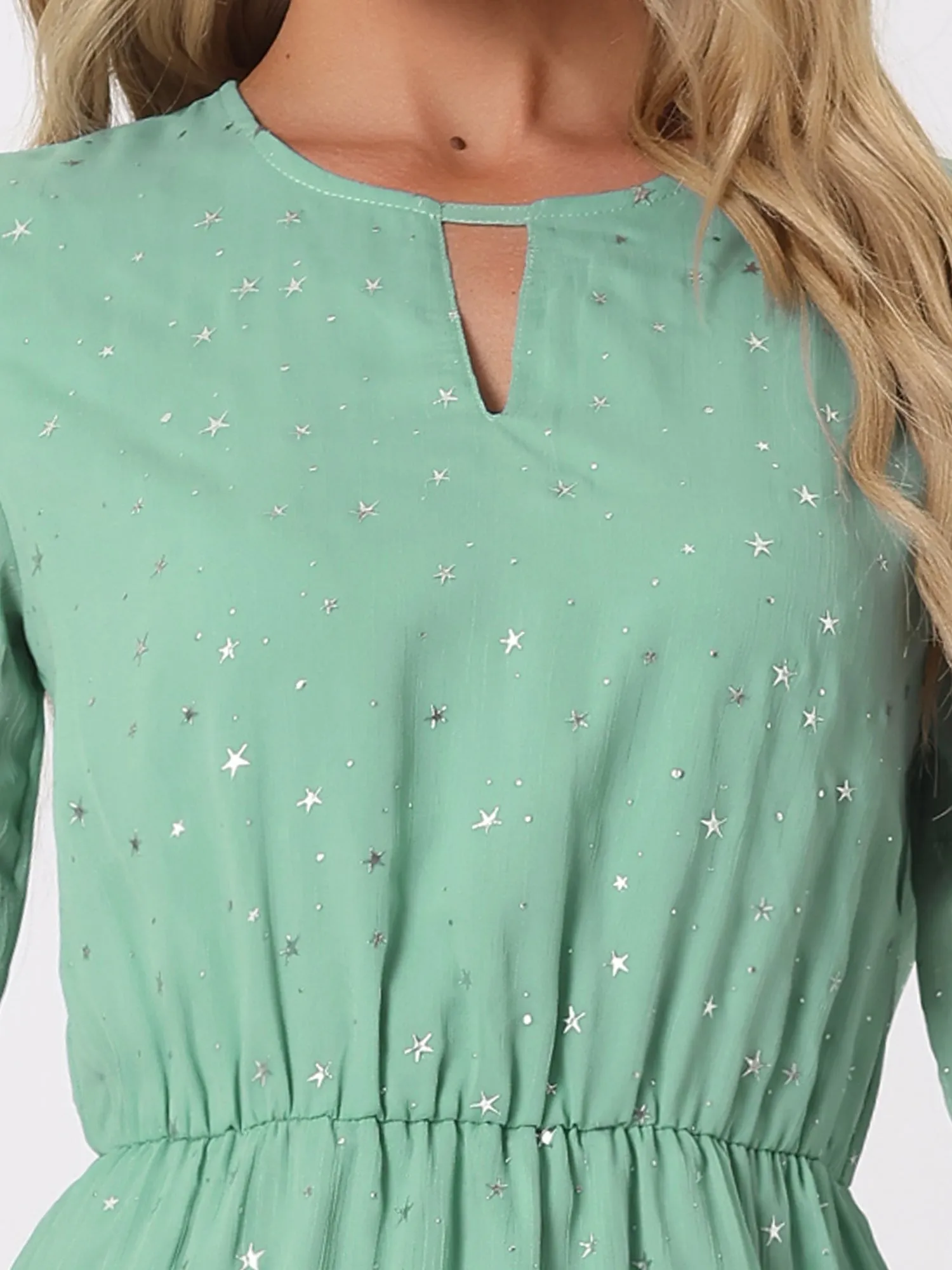 Choker V Neck Flared Gilding Metallic Shiny Star A-Line Dress