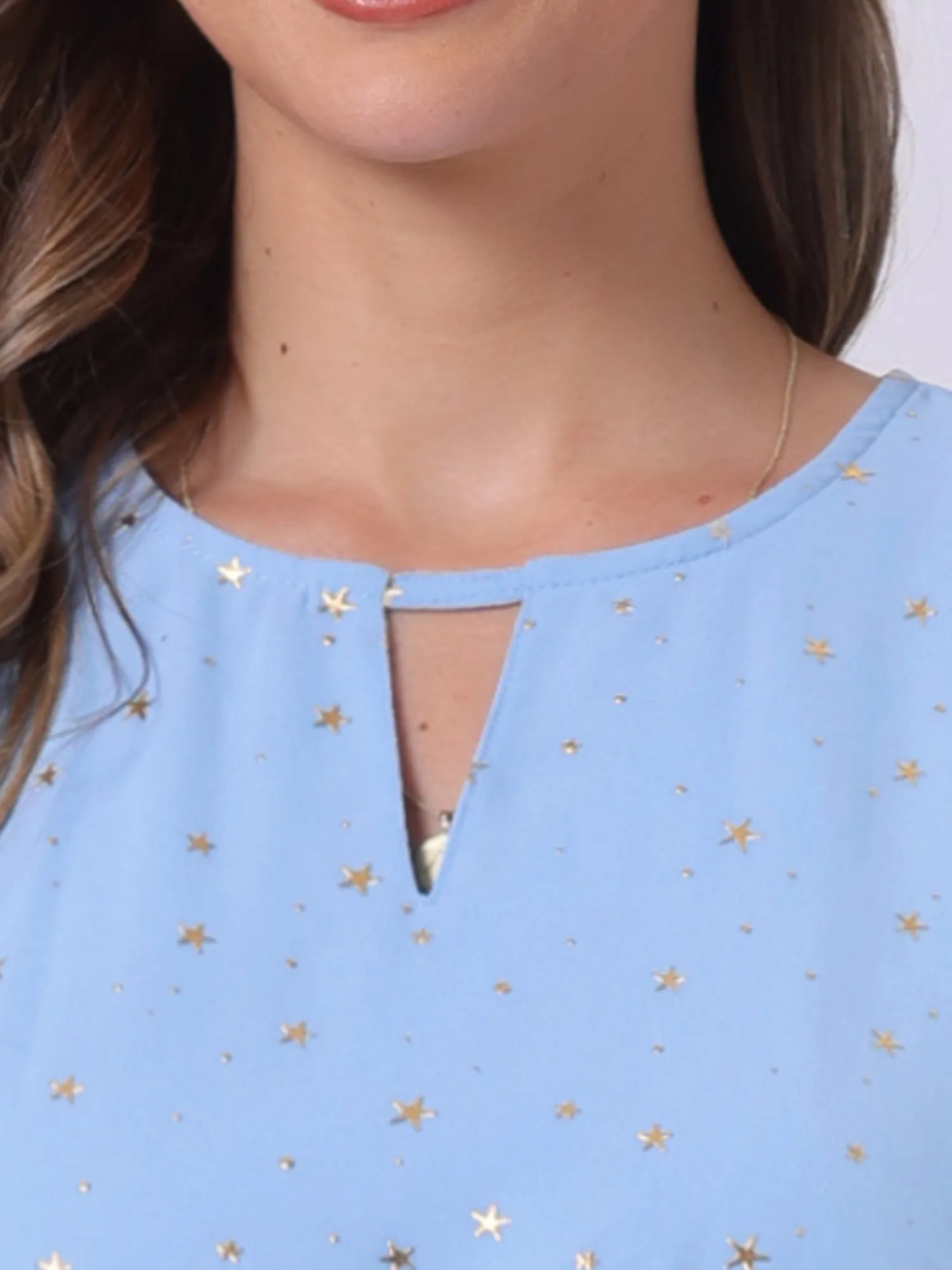 Choker V Neck Flared Gilding Metallic Shiny Star A-Line Dress