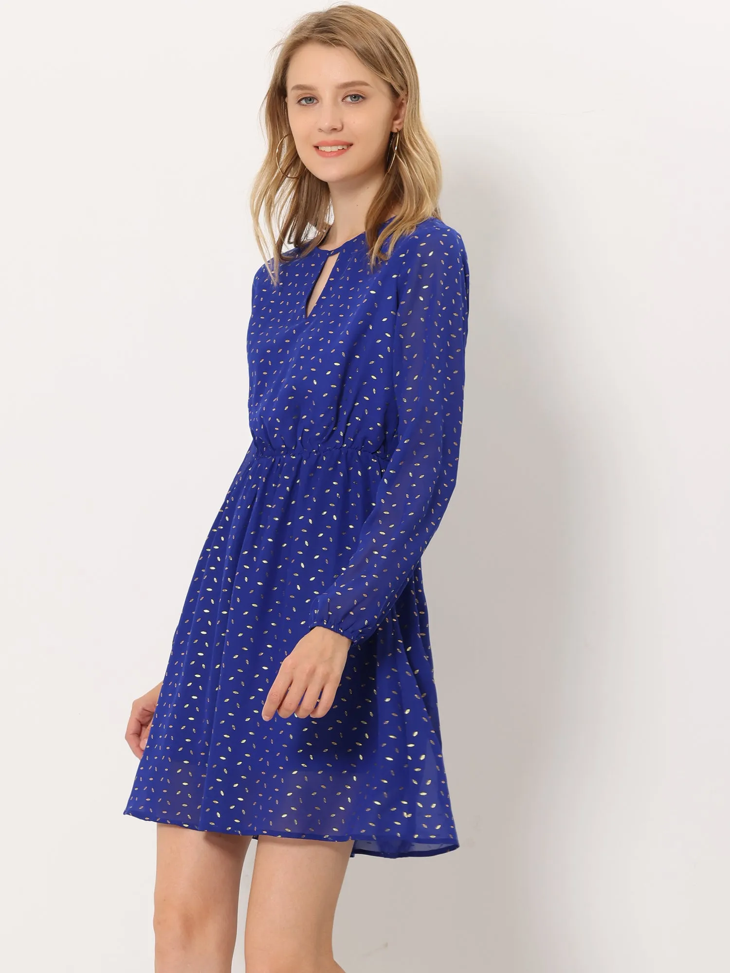 Choker V Neck Flared Gilding Metallic Shiny Star A-Line Dress