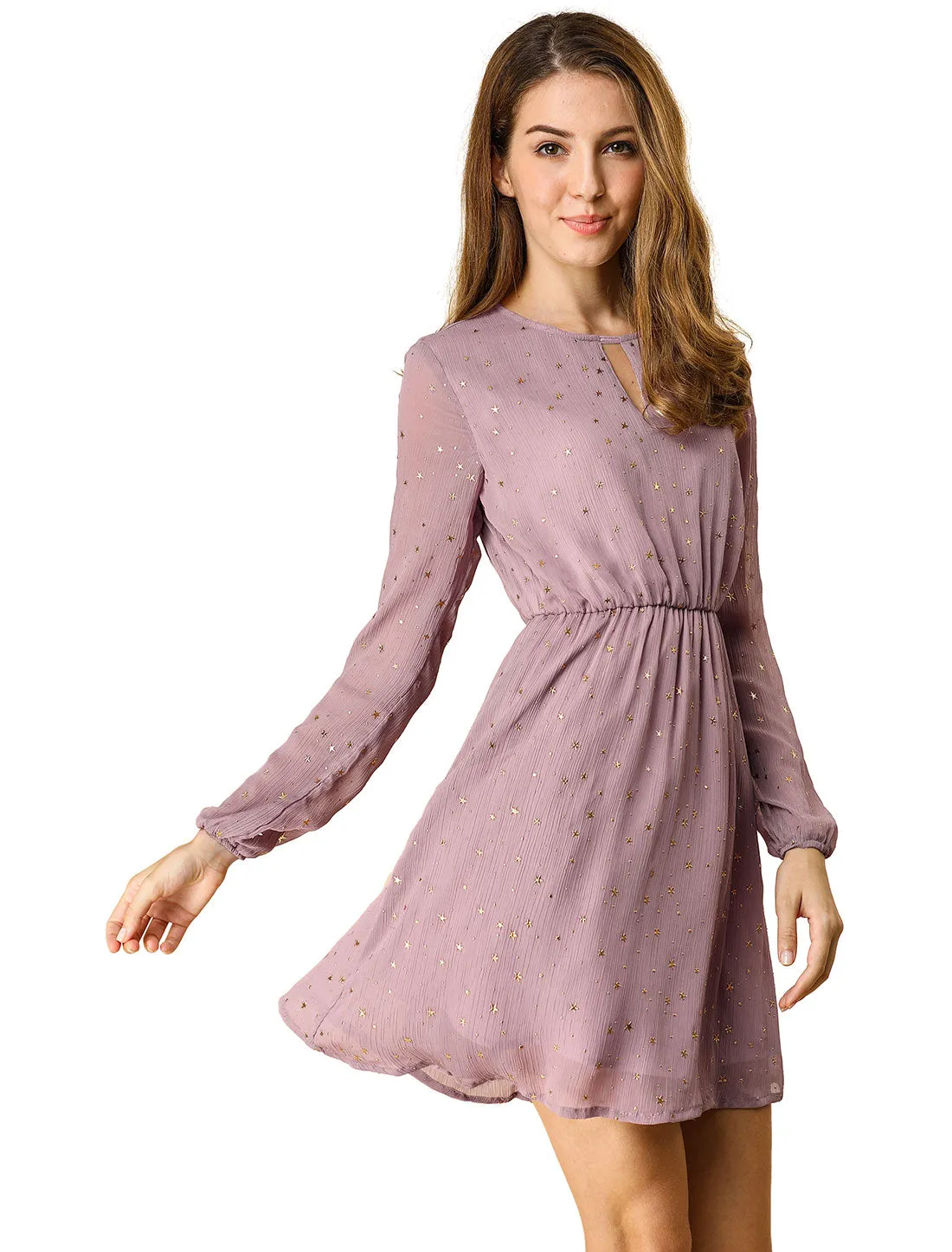 Choker V Neck Flared Gilding Metallic Shiny Star A-Line Dress