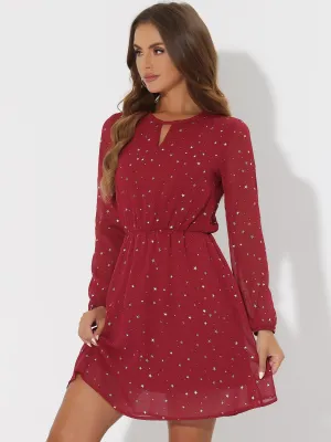 Choker V Neck Flared Gilding Metallic Shiny Star A-Line Dress