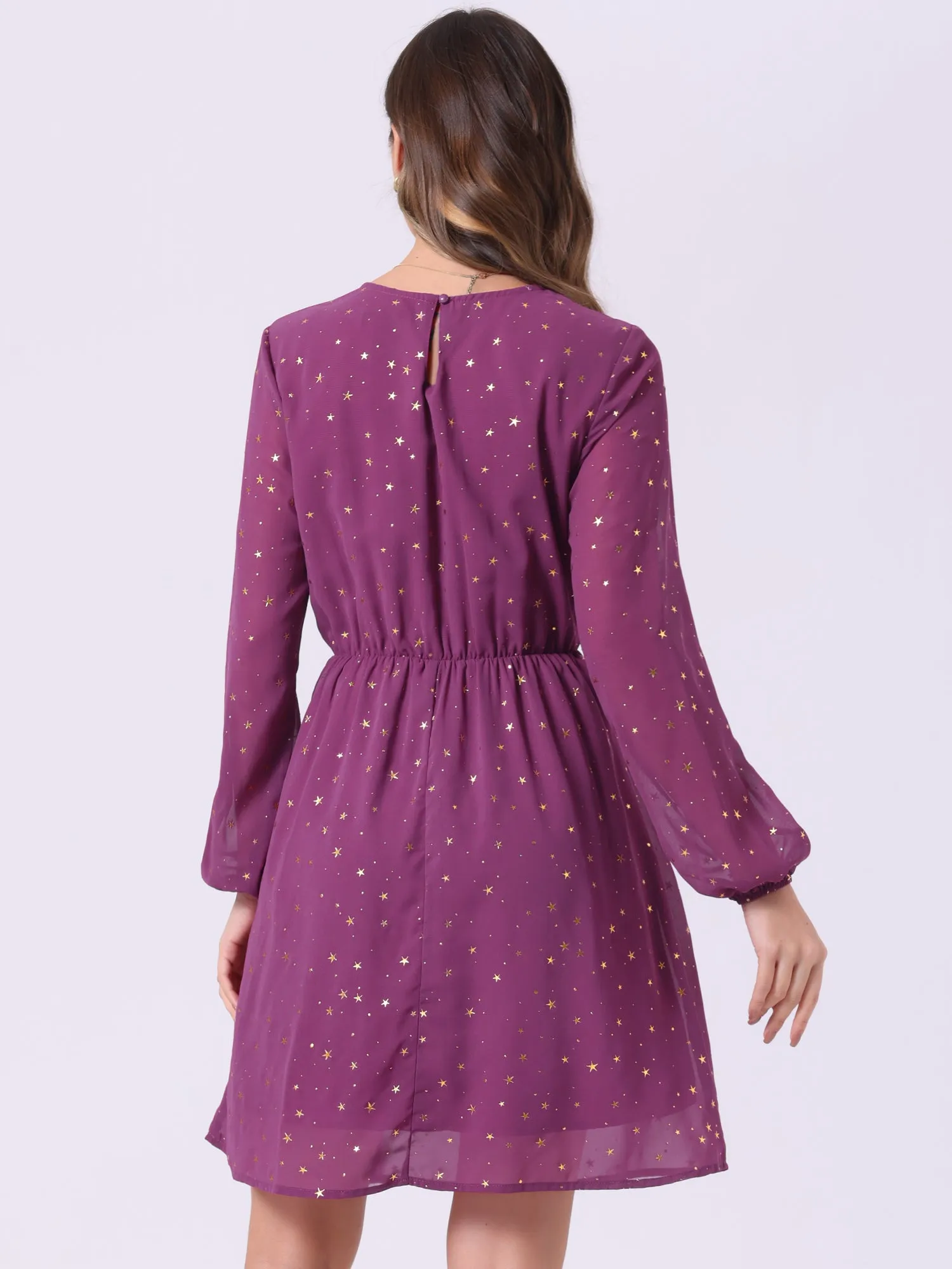 Choker V Neck Flared Gilding Metallic Shiny Star A-Line Dress