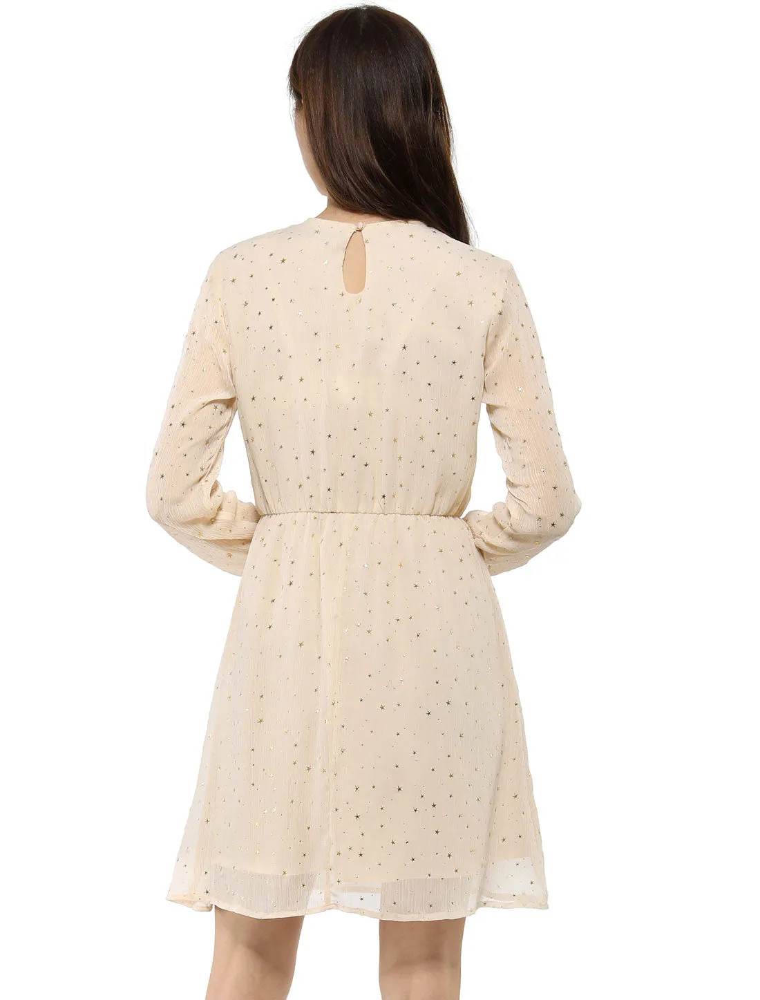 Choker V Neck Flared Gilding Metallic Shiny Star A-Line Dress