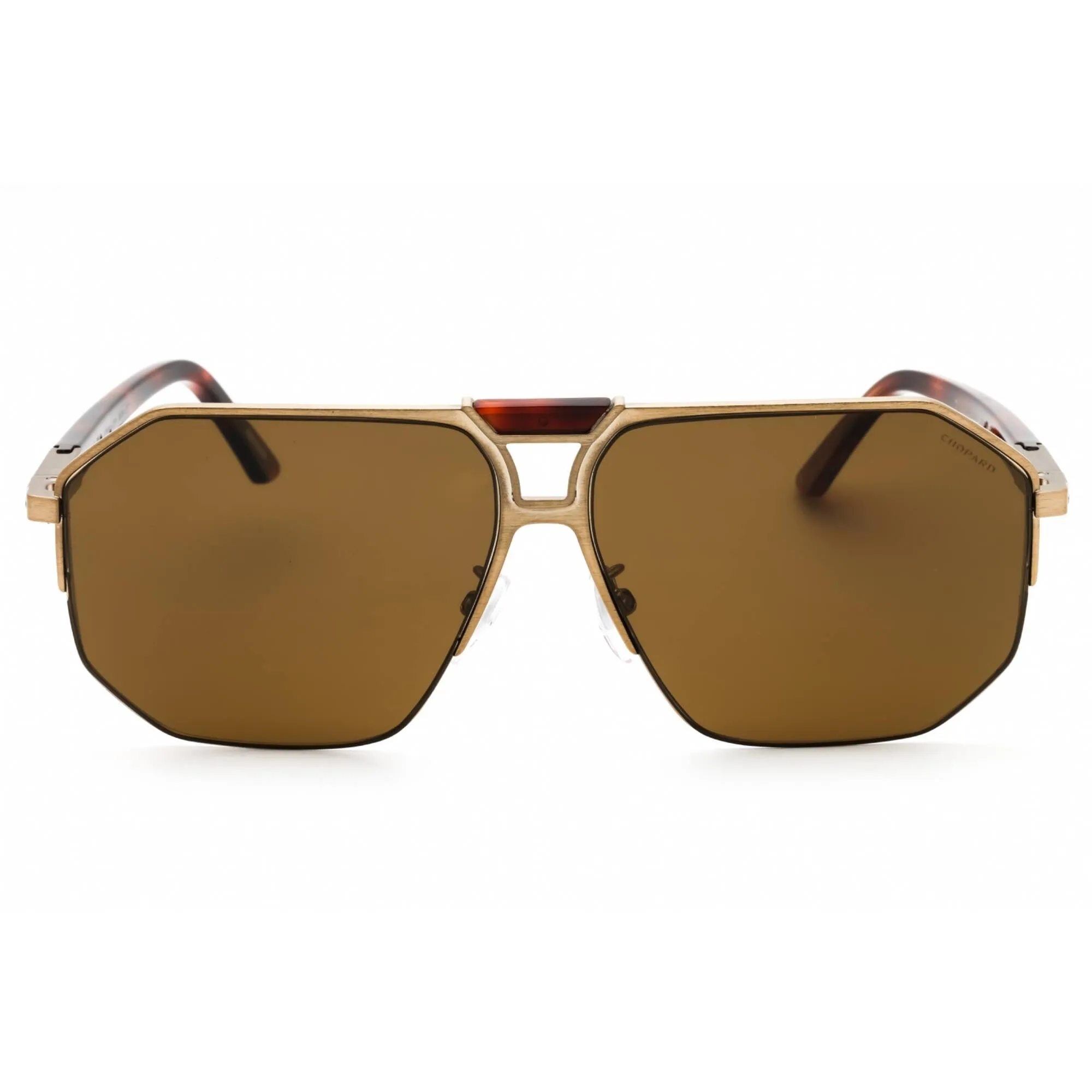 Chopard Men's Sunglasses - Shiny Satin Grey Gold Metal Full Rim Aviator | SCHG61 8TSP