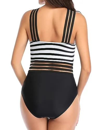 Crisscross Mesh Halter Tummy Control One Piece Swimsuit