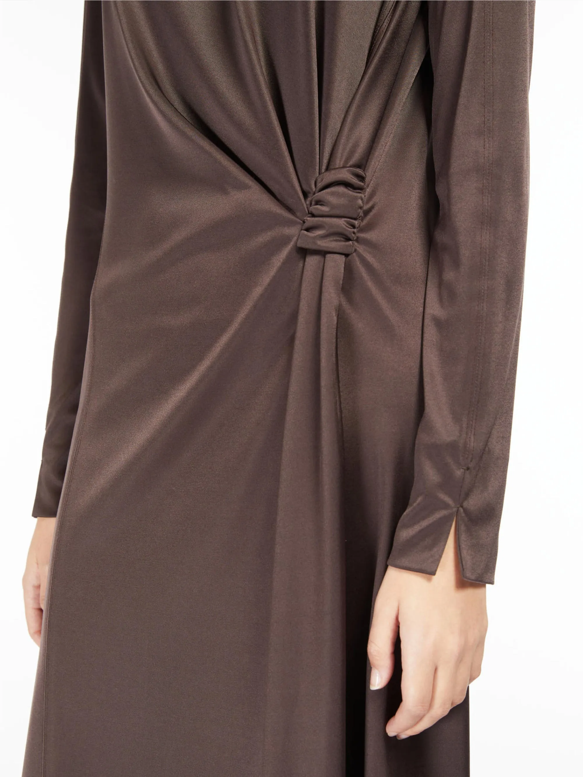 Dress with Knot in Hazelnut Satin Jersey