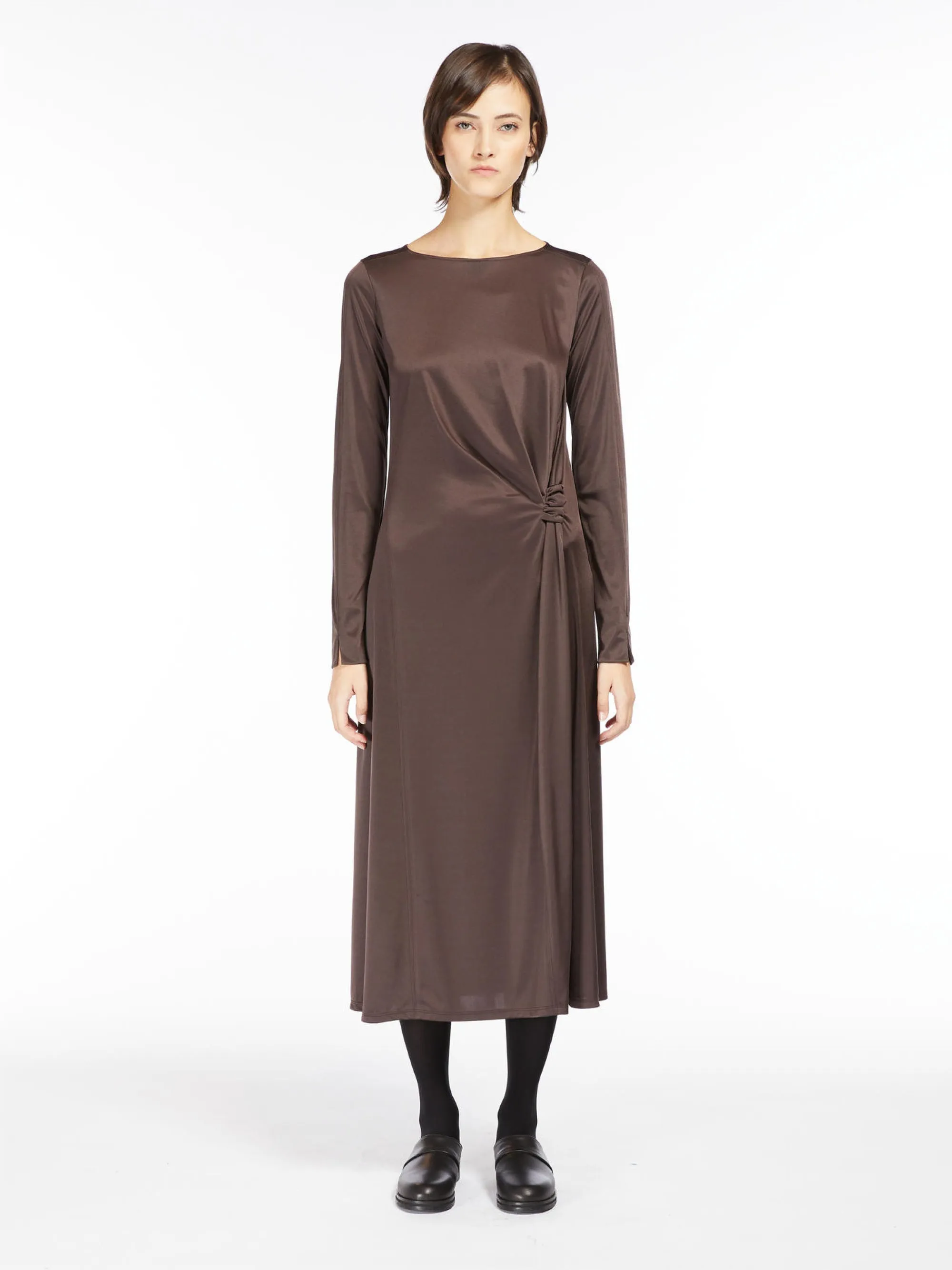 Dress with Knot in Hazelnut Satin Jersey
