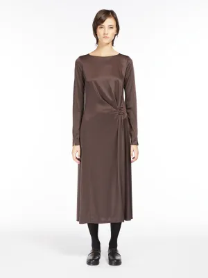 Dress with Knot in Hazelnut Satin Jersey