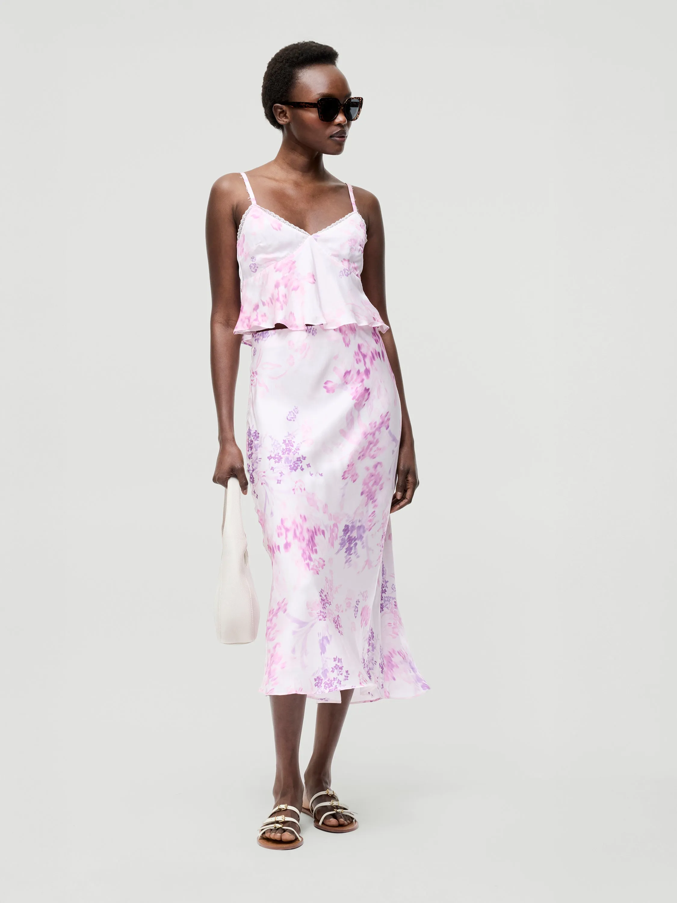 Elyria Oona Satin Midi Skirt