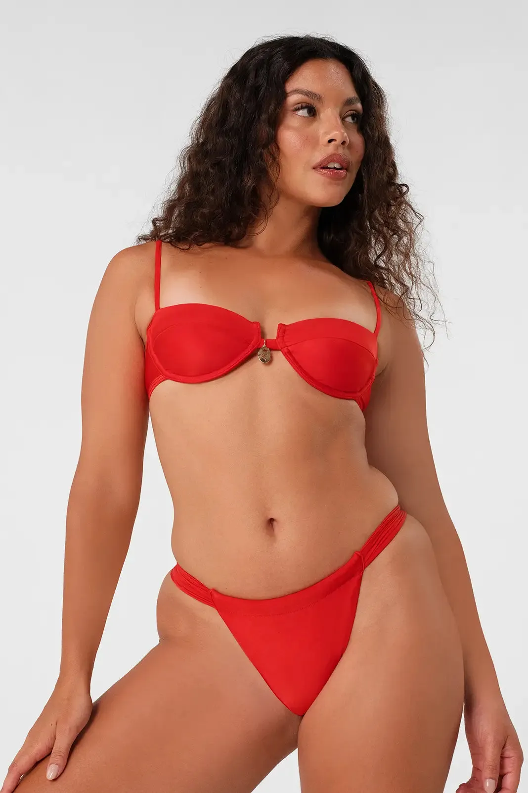 Giana Ruched Cheeky Bottoms / Red Hot Gloss