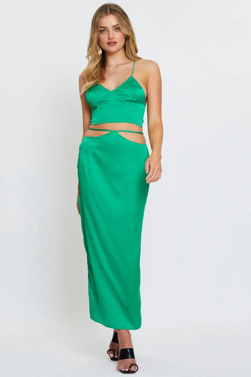 Green Cami Top Halter Satin