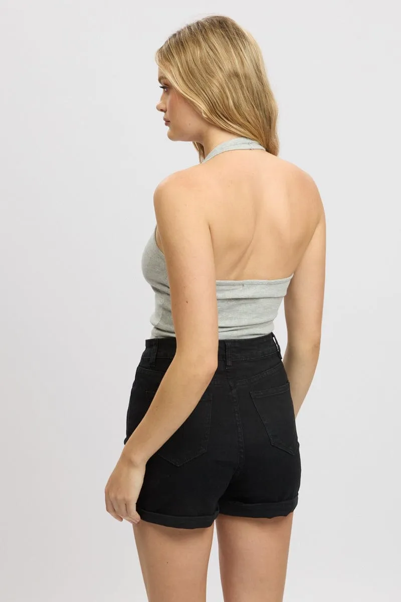 Grey Halter Top Sleeveless Rib