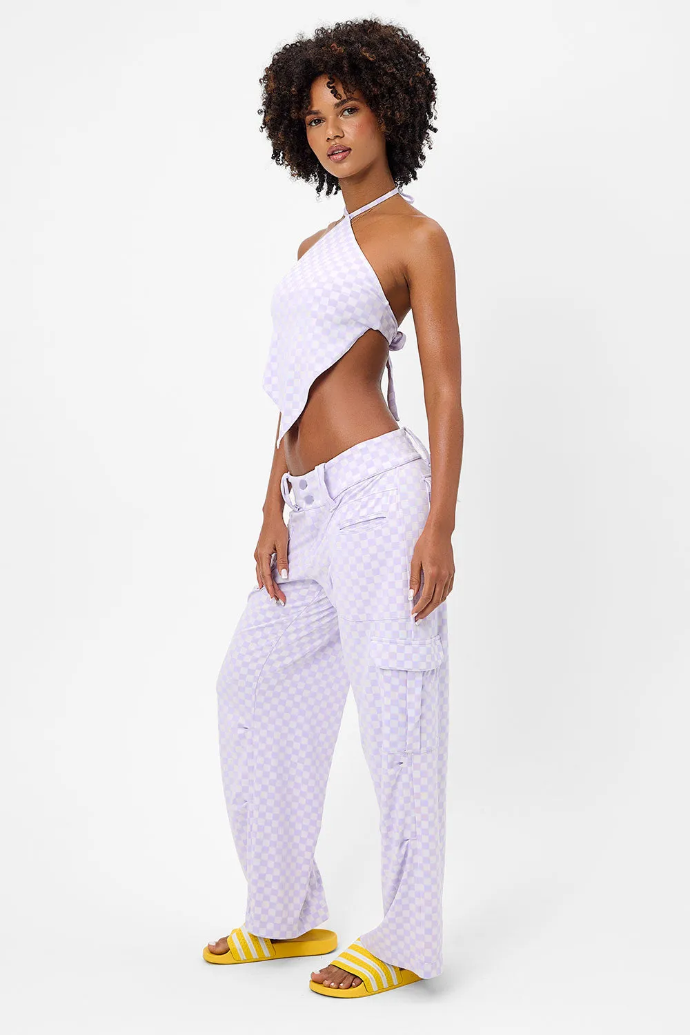 Hennie Checkered Halter Bikini Top - Purple Check