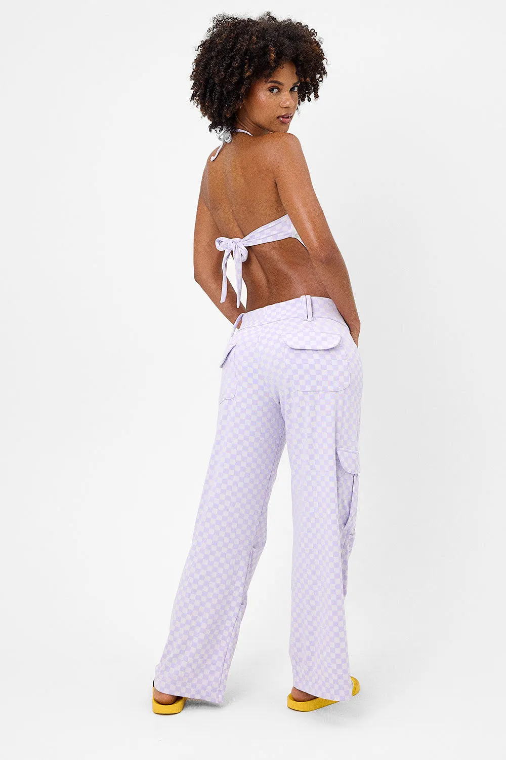 Hennie Checkered Halter Bikini Top - Purple Check
