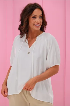 Jane James Ainsley V Neck Blouse Ivory Satin