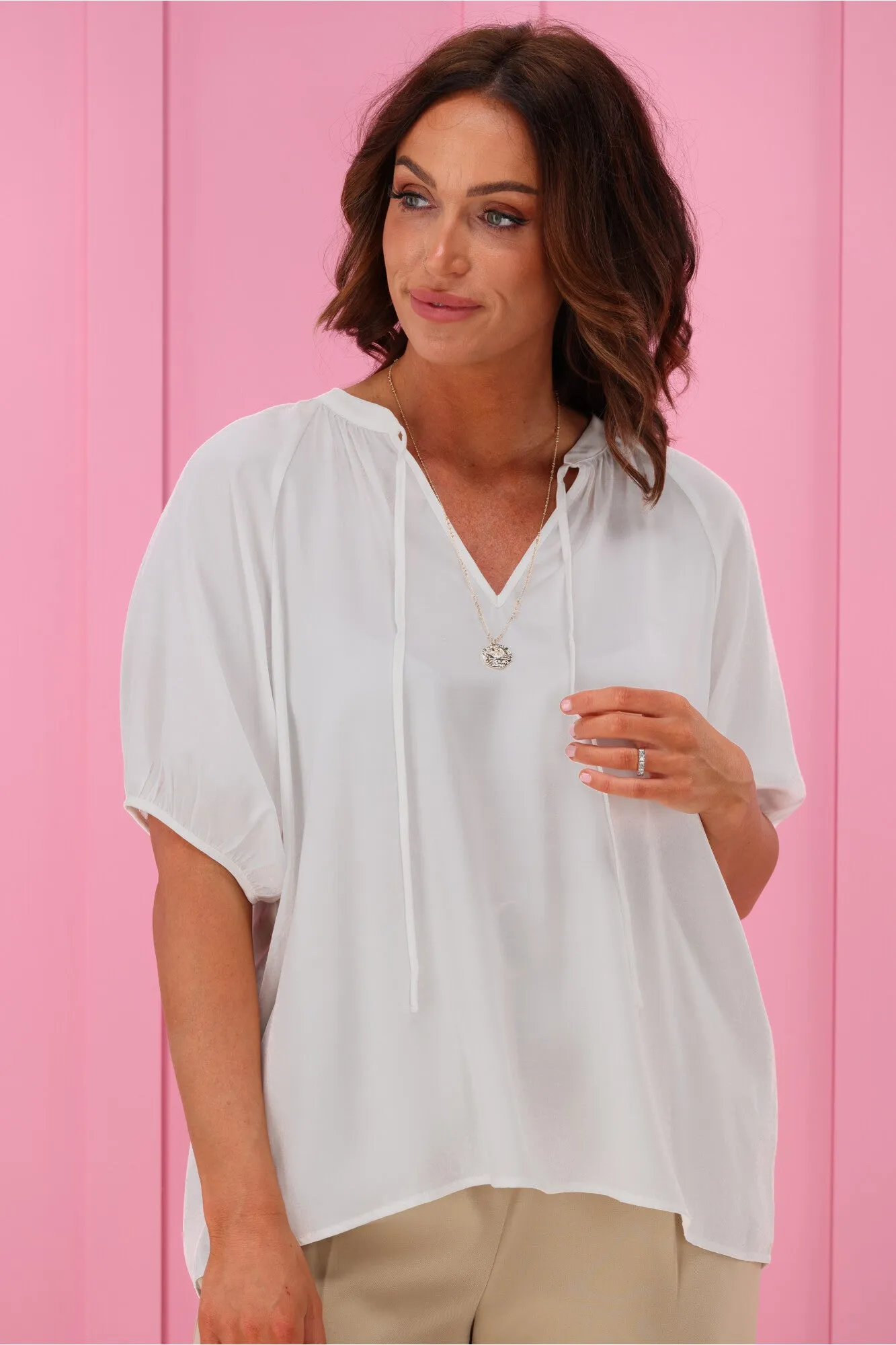 Jane James Ainsley V Neck Blouse Ivory Satin
