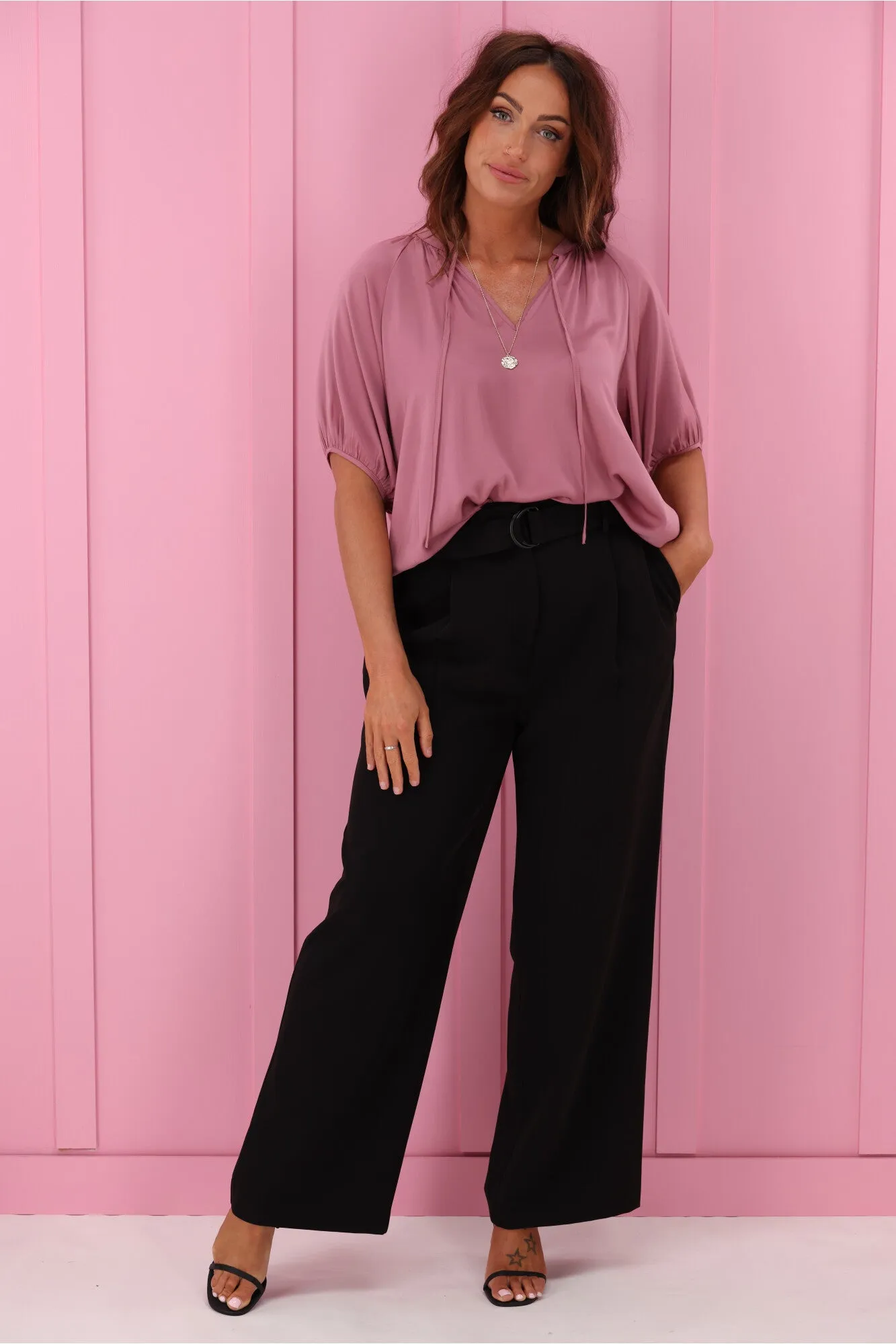 Jane James Ainsley V Neck Blouse Rose Satin