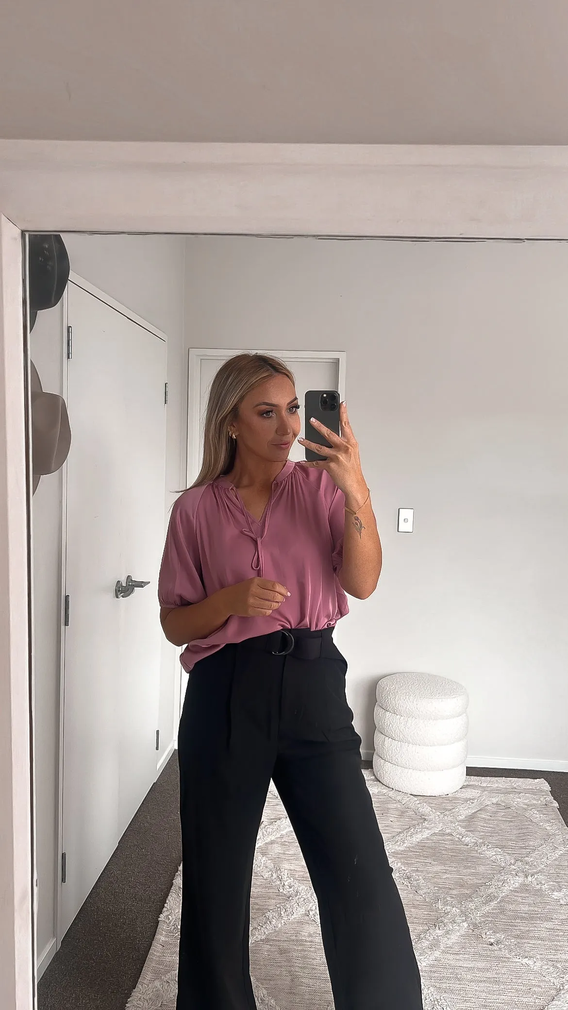 Jane James Ainsley V Neck Blouse Rose Satin