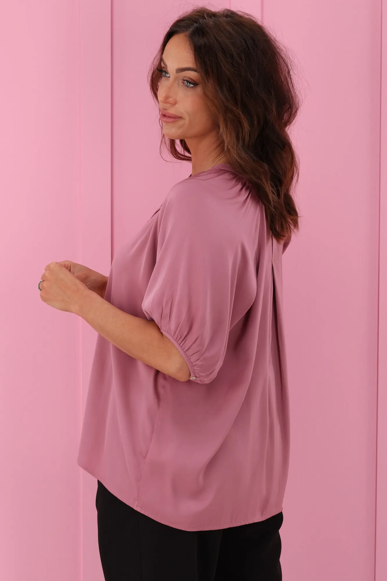 Jane James Ainsley V Neck Blouse Rose Satin