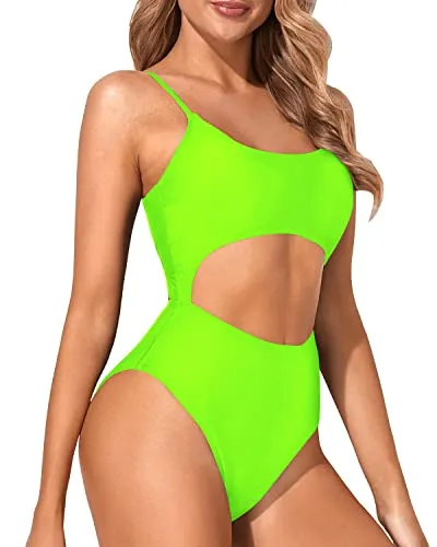 Lace Up Strappy High Cut Sexy Cutout One Piece Swimsuits-Neon Green
